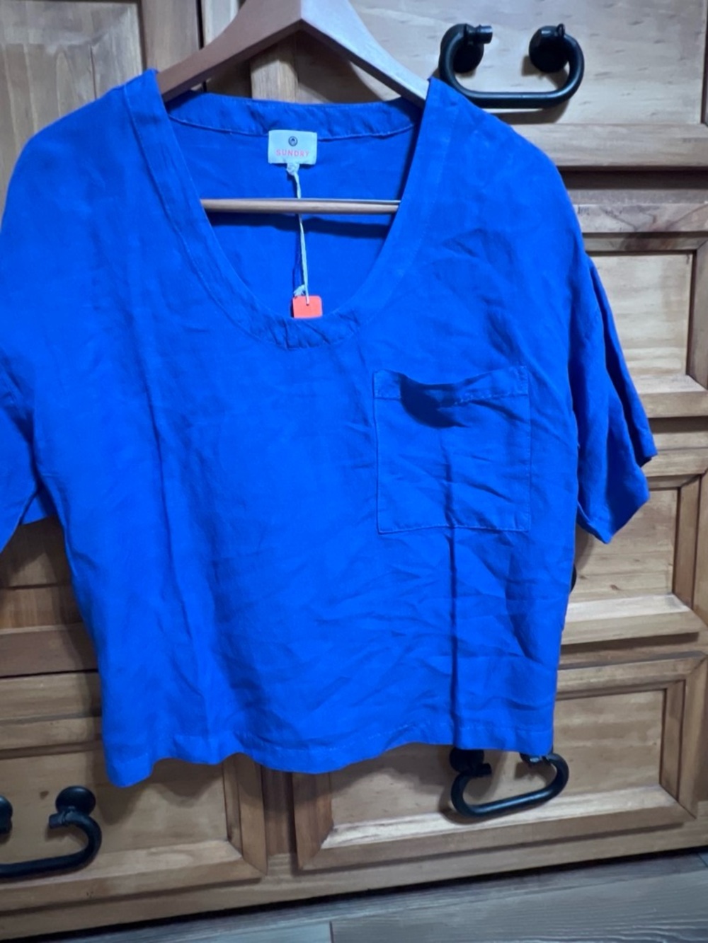 Sundry Electric Blue Scoop Pocket Crop Top